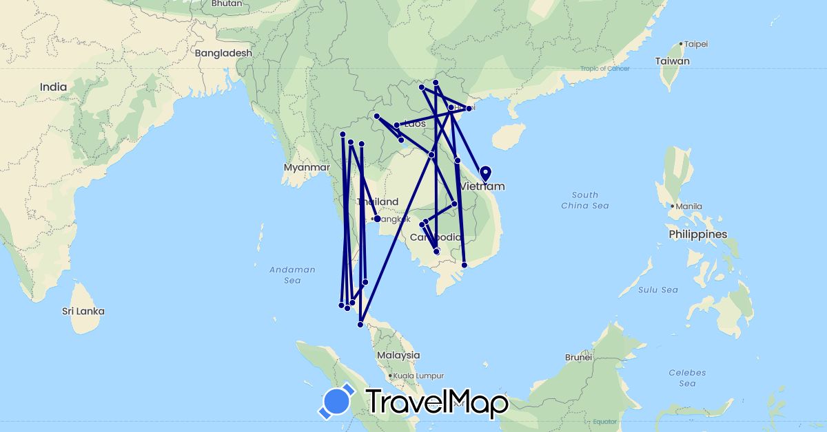 TravelMap itinerary: driving in Cambodia, Laos, Thailand, Vietnam (Asia)